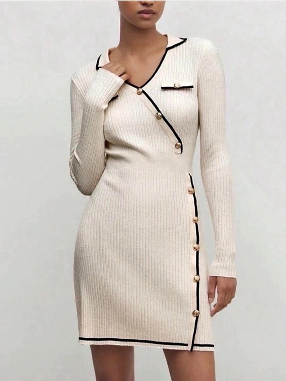 Self-Portrait Buttoned Knit Mini Dress White